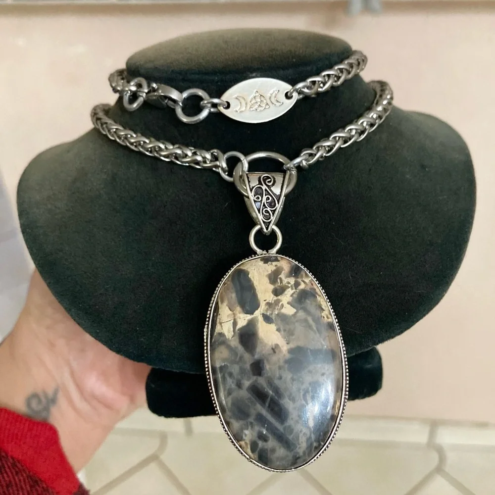 925 Sterling silver overlay marble jasper charm gemstone boho necklace - Picture 10 of 11